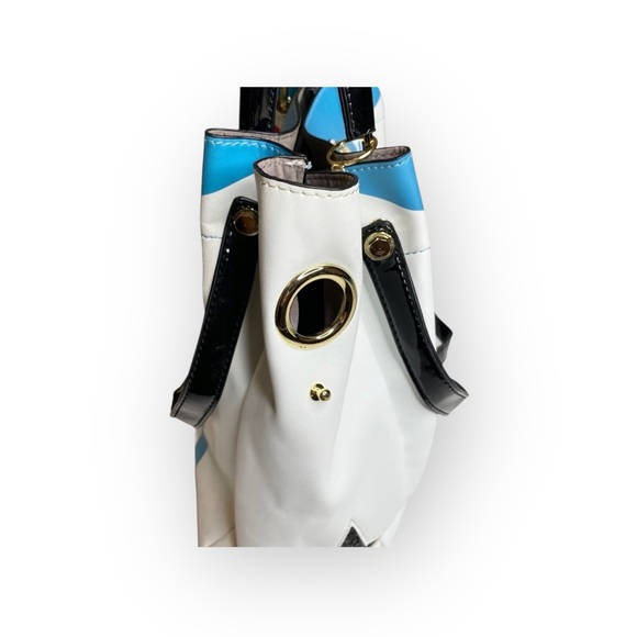 Nicole Lee ᯾ Striped Patchwork 'Have Fun' Satchel Handbag Bag ᯾ Vegan Leather ᯾ - Picture 8 of 16